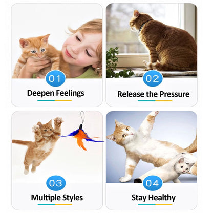 11 PCS Cat Feather Toy, Multiple Styles Feather Refills for Cat Toys, Replacement Feather Toy with Bell Refills, Interactive Catcher Teaser and Funny Exercise for Kitten or Cats